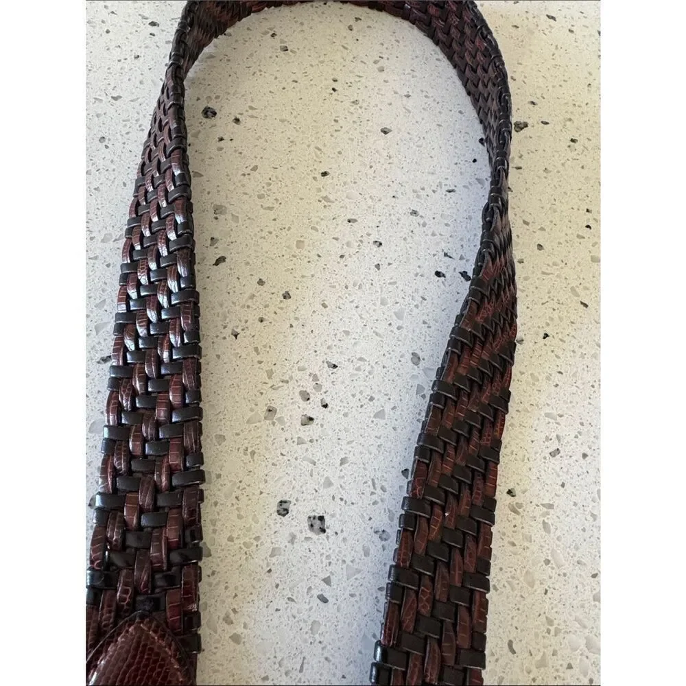 Brighton Vintage Brown and Black Woven Embossed Leather Men's Belt Size 38